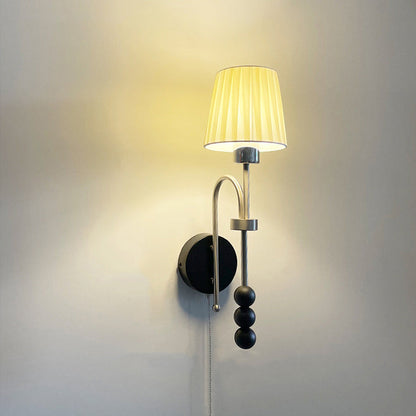 Deco Iron Wood Glass Fabric 1-Light Wall Sconce Lamp