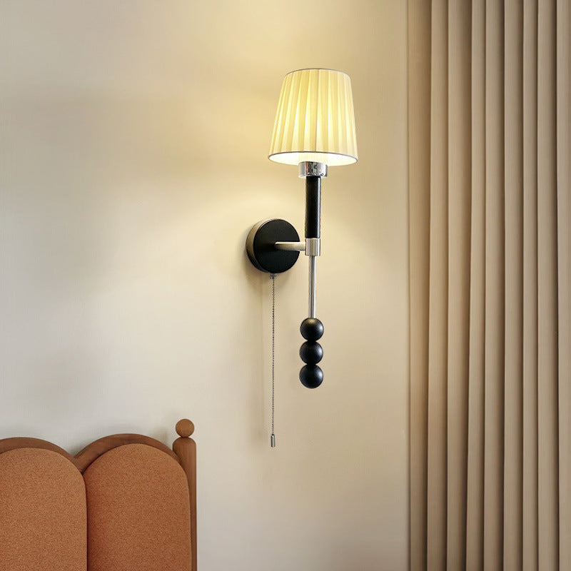 Deco Iron Wood Glass Fabric 1-Light Wall Sconce Lamp