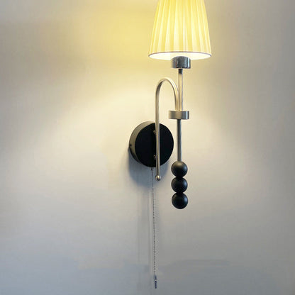 Deco Iron Wood Glass Fabric 1-Light Wall Sconce Lamp
