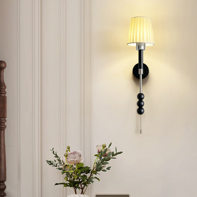 Deco Iron Wood Glass Fabric 1-Light Wall Sconce Lamp