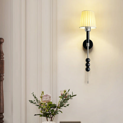 Deco Iron Wood Glass Fabric 1-Light Wall Sconce Lamp