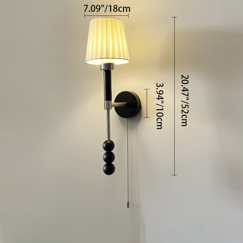 Deco Iron Wood Glass Fabric 1-Light Wall Sconce Lamp