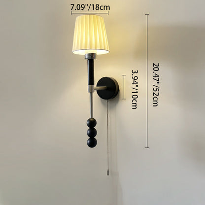Deco Iron Wood Glass Fabric 1-Light Wall Sconce Lamp