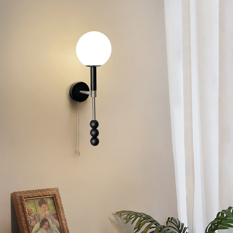 Deco Iron Wood Glass Fabric 1-Light Wall Sconce Lamp