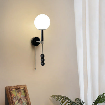 Deco Iron Wood Glass Fabric 1-Light Wall Sconce Lamp
