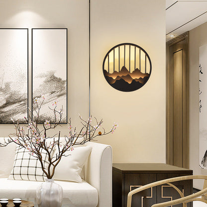 Chinese Mountain Round Iron LED Wall Sconce Lamp