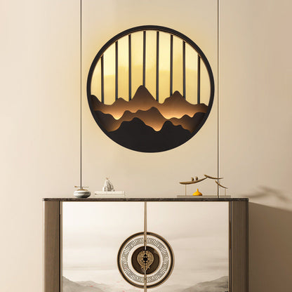 Chinese Mountain Round Iron LED Wall Sconce Lamp