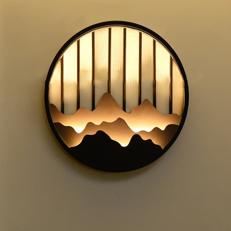 Chinese Mountain Round Iron LED Wall Sconce Lamp