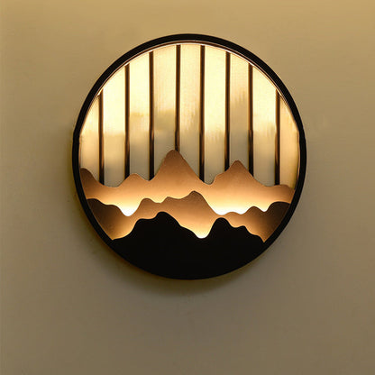 Chinese Mountain Round Iron LED Wall Sconce Lamp