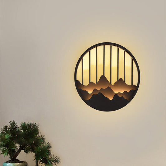 Chinese Mountain Round Iron LED Wall Sconce Lamp