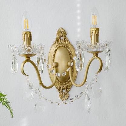 French Candle Shape Copper Crystal 2-Light Wall Sconce Lamp