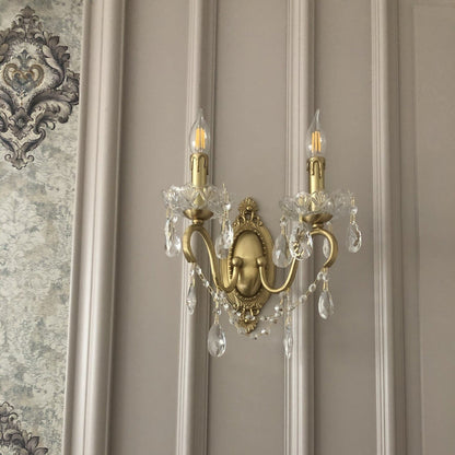 French Candle Shape Copper Crystal 2-Light Wall Sconce Lamp