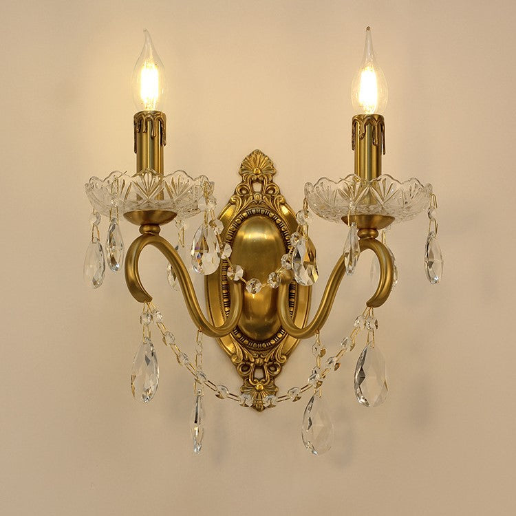 French Candle Shape Copper Crystal 2-Light Wall Sconce Lamp