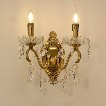 French Candle Shape Copper Crystal 2-Light Wall Sconce Lamp