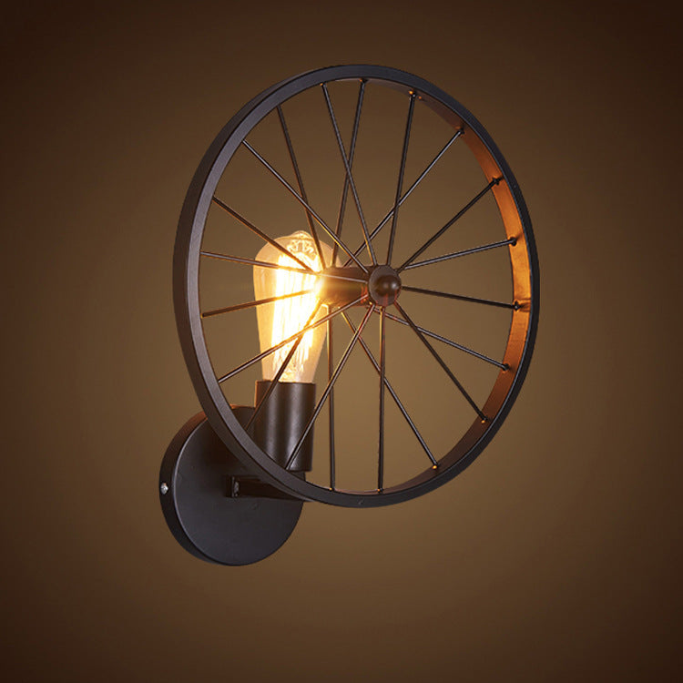 Industrial Wheel Round Iron 1-Light Wall Sconce Lamp