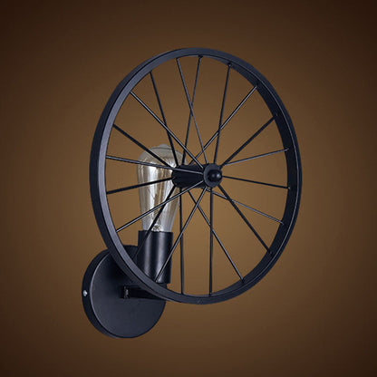 Industrial Wheel Round Iron 1-Light Wall Sconce Lamp
