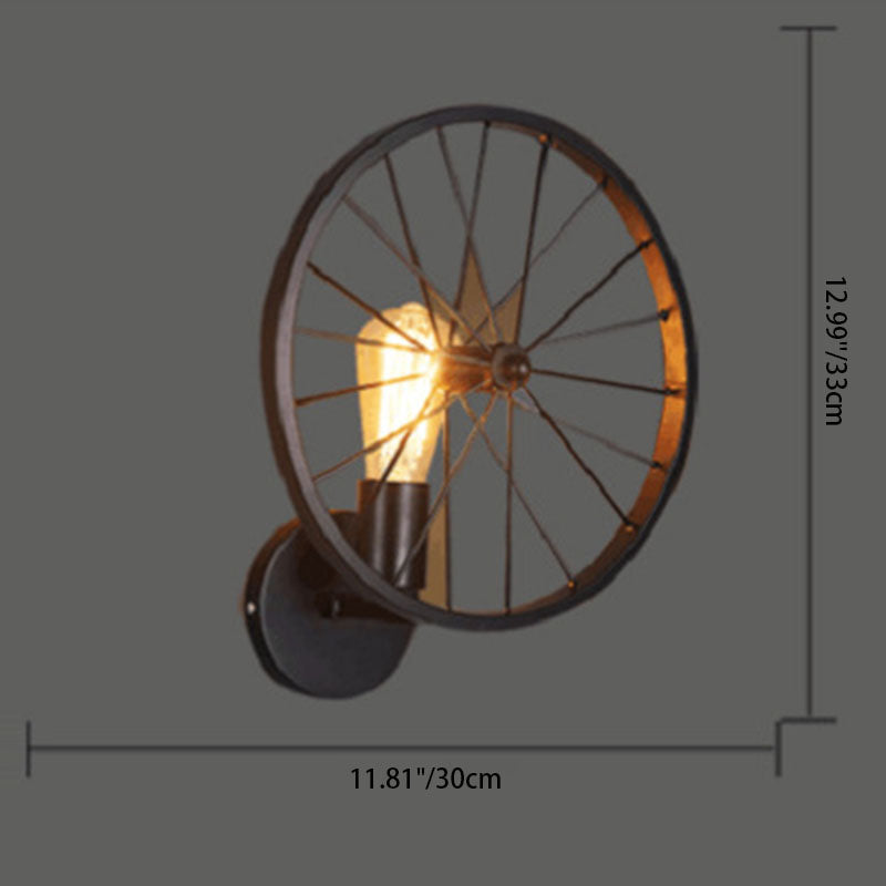 Industrial Wheel Round Iron 1-Light Wall Sconce Lamp