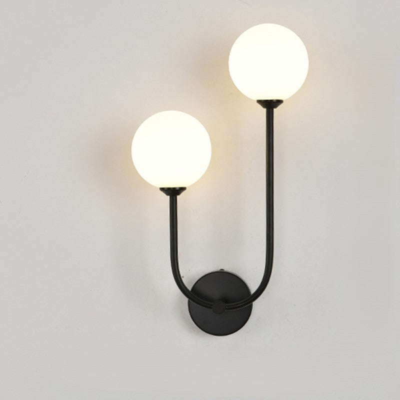 Minimalist Round Orb Iron Glass 2-Light Wall Sconce Lamp