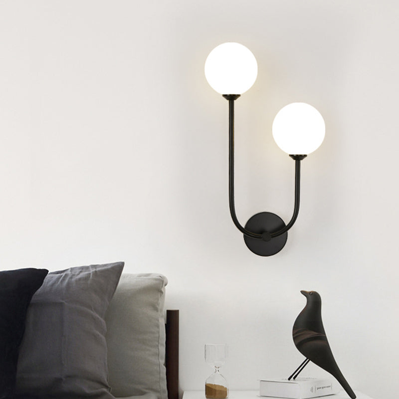 Minimalist Round Orb Iron Glass 2-Light Wall Sconce Lamp