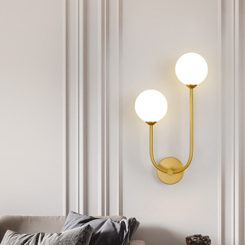 Minimalist Round Orb Iron Glass 2-Light Wall Sconce Lamp