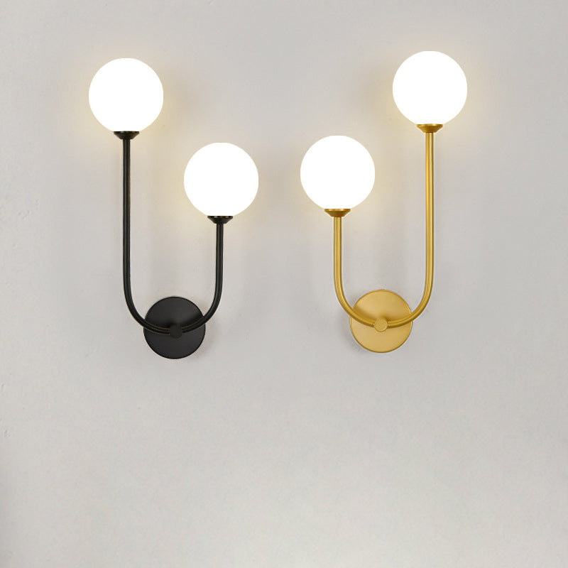 Minimalist Round Orb Iron Glass 2-Light Wall Sconce Lamp