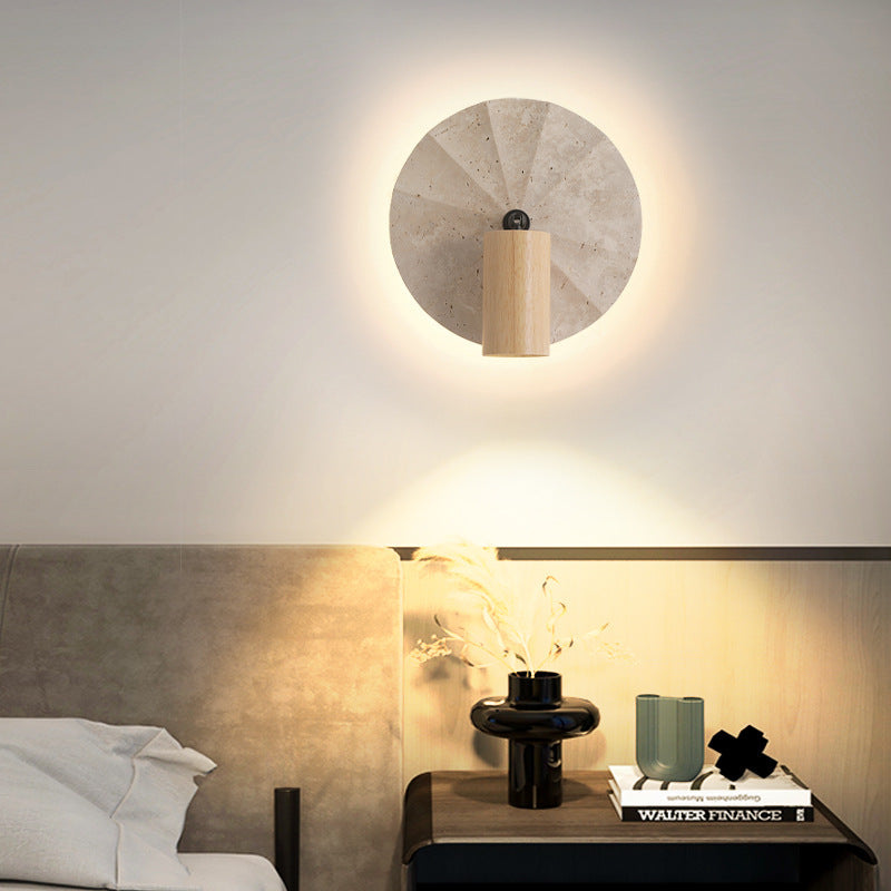 Scandinavian Travertine Wood 1-Light Wall Sconce Lamp