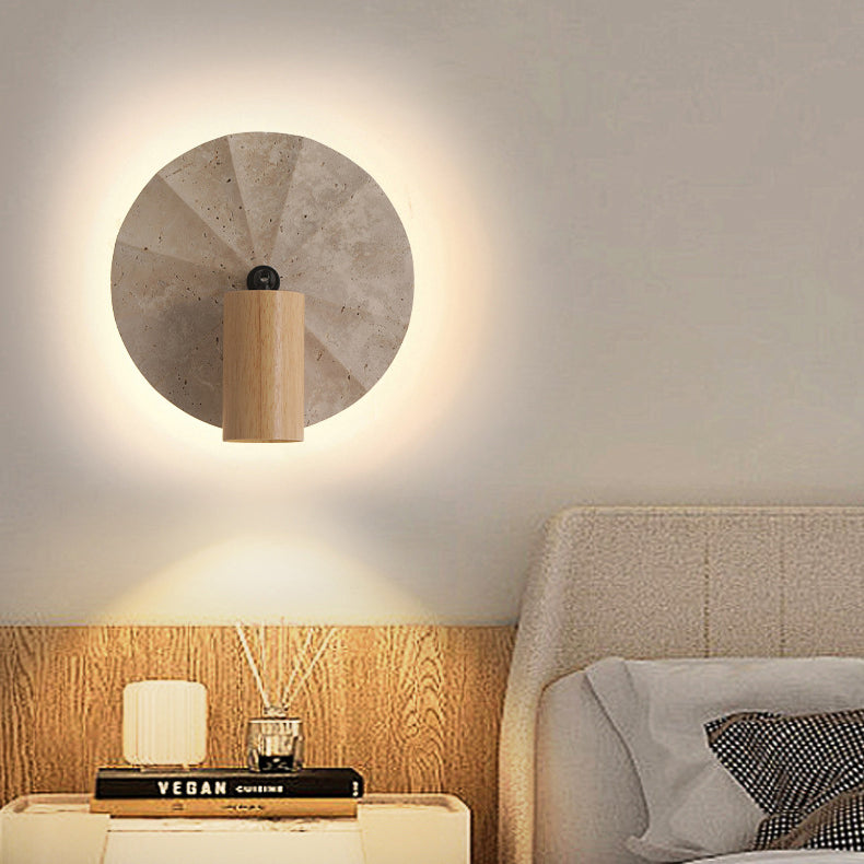 Scandinavian Travertine Wood 1-Light Wall Sconce Lamp