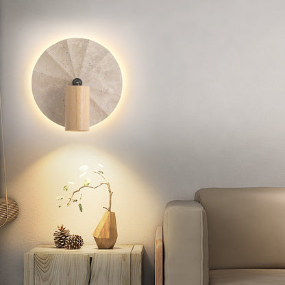 Scandinavian Travertine Wood 1-Light Wall Sconce Lamp