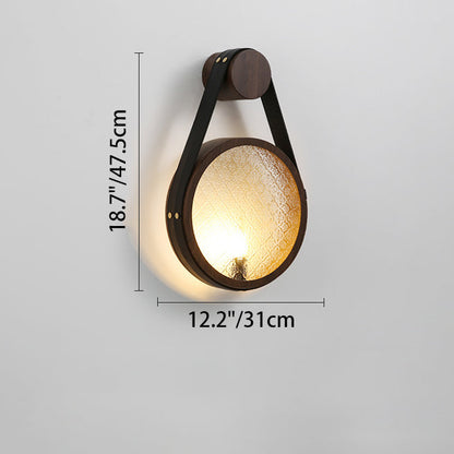 Japanese Shape Round Iron Glass 1-Light Wall Sconce Lamp