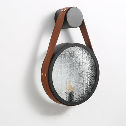 Japanese Shape Round Iron Glass 1-Light Wall Sconce Lamp