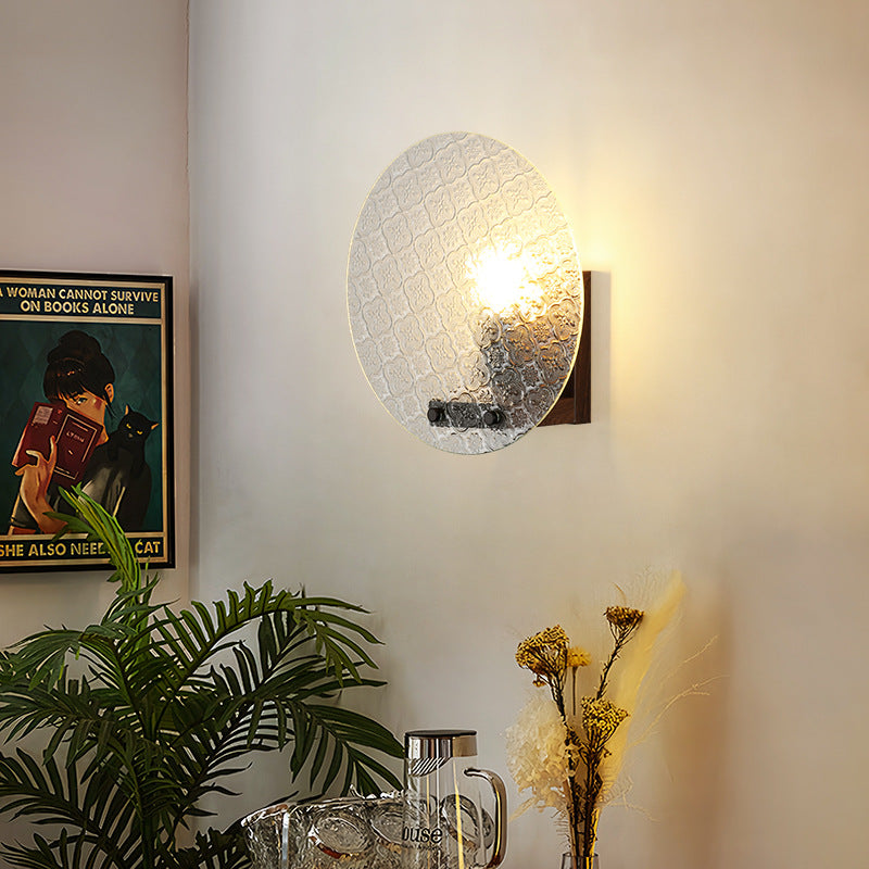 Japanese Shape Round Iron Glass 1-Light Wall Sconce Lamp