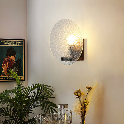 Japanese Shape Round Iron Glass 1-Light Wall Sconce Lamp