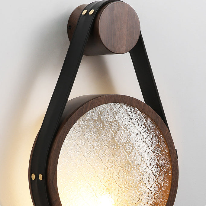 Japanese Shape Round Iron Glass 1-Light Wall Sconce Lamp