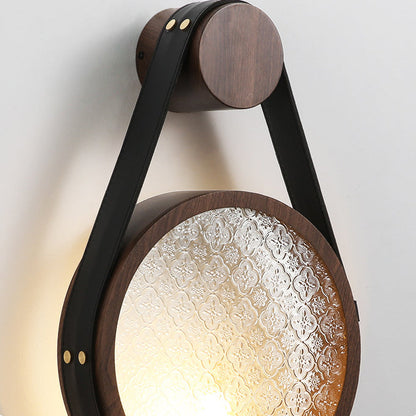 Japanese Shape Round Iron Glass 1-Light Wall Sconce Lamp
