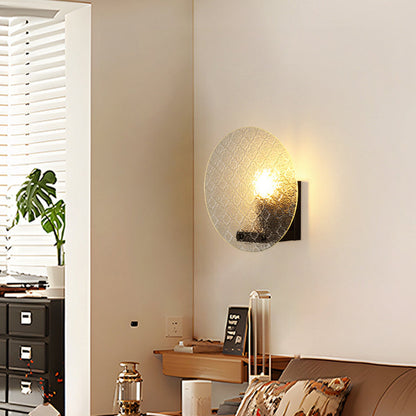 Japanese Shape Round Iron Glass 1-Light Wall Sconce Lamp