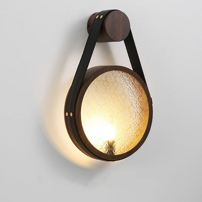 Japanese Shape Round Iron Glass 1-Light Wall Sconce Lamp