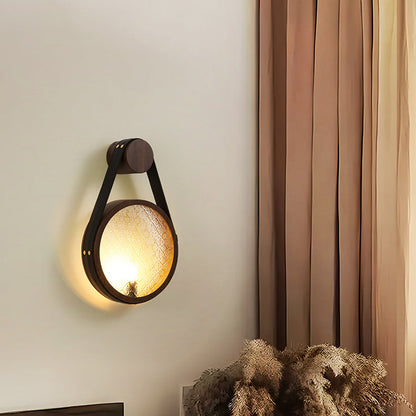 Japanese Shape Round Iron Glass 1-Light Wall Sconce Lamp