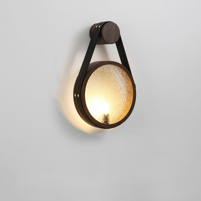 Japanese Shape Round Iron Glass 1-Light Wall Sconce Lamp