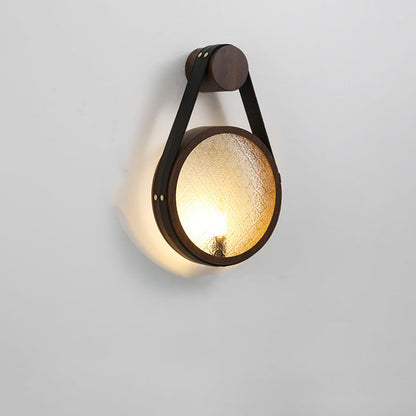 Japanese Shape Round Iron Glass 1-Light Wall Sconce Lamp