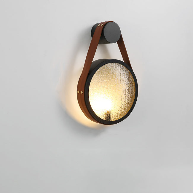 Japanese Shape Round Iron Glass 1-Light Wall Sconce Lamp