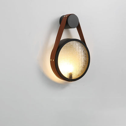 Japanese Shape Round Iron Glass 1-Light Wall Sconce Lamp