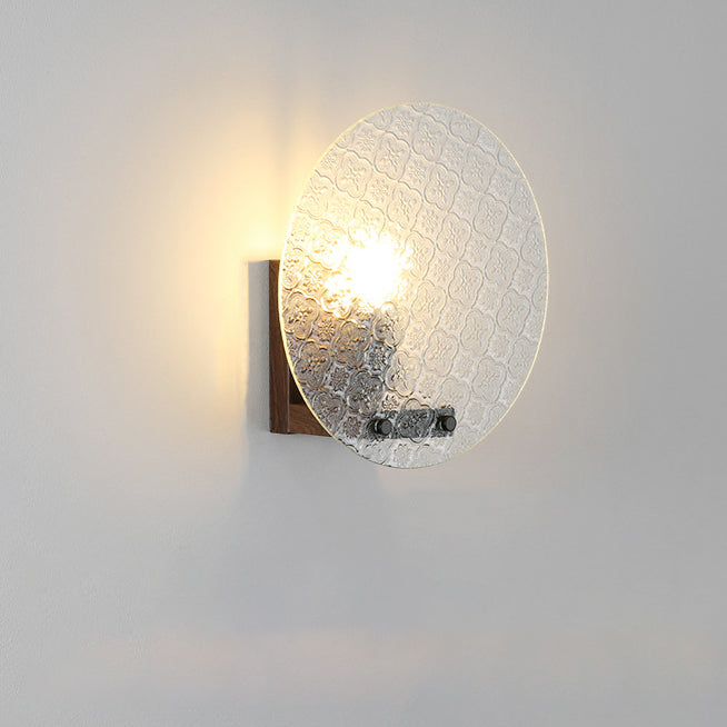 Japanese Shape Round Iron Glass 1-Light Wall Sconce Lamp