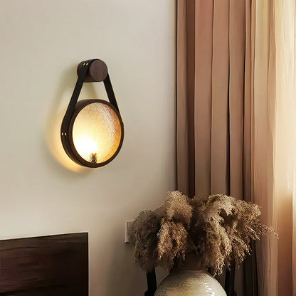 Japanese Shape Round Iron Glass 1-Light Wall Sconce Lamp