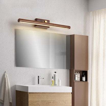Minimalist Linear Cylinder Wood Copper LED Wall Sconce Lamp
