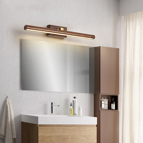 Minimalist Linear Cylinder Wood Copper LED Wall Sconce Lamp