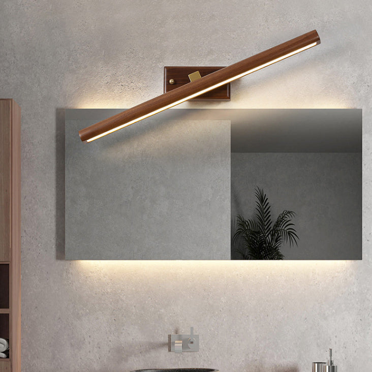Minimalist Linear Cylinder Wood Copper LED Wall Sconce Lamp