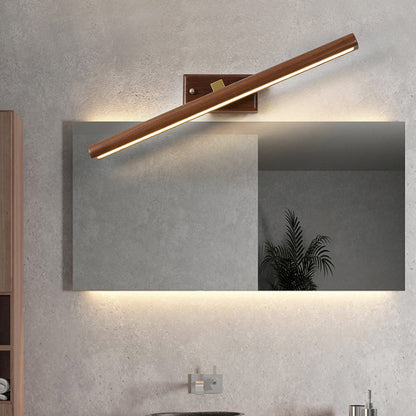 Minimalist Linear Cylinder Wood Copper LED Wall Sconce Lamp