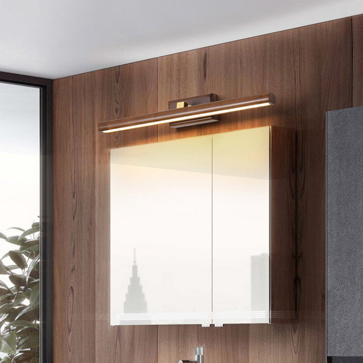 Minimalist Linear Cylinder Wood Copper LED Wall Sconce Lamp