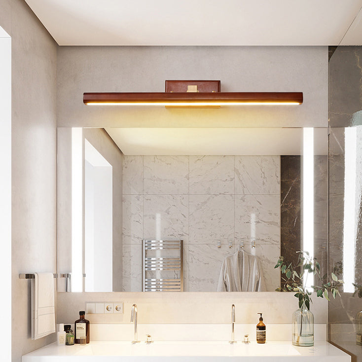 Minimalist Linear Cylinder Wood Copper LED Wall Sconce Lamp