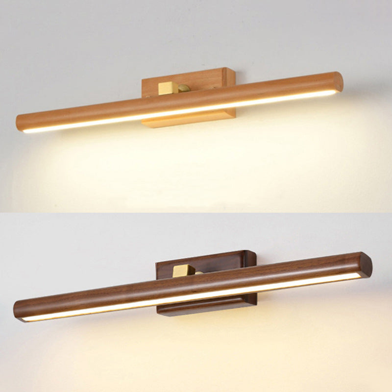 Minimalist Linear Cylinder Wood Copper LED Wall Sconce Lamp